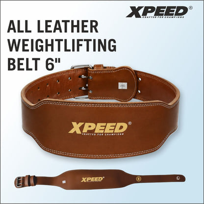 XPEED XP1004 All Leather Weight Lifting Belt 6 Inch Premium Veg-Tan for Core & Lower Back Support