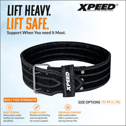 XPEED XP1001 All Leather Power Lifting Belt Suede Double Prong Zinc Buckle for Weightlifting & Strength Training