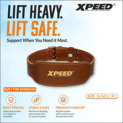 XPEED XP1004 All Leather Weight Lifting Belt 6 Inch Premium Veg-Tan for Core & Lower Back Support