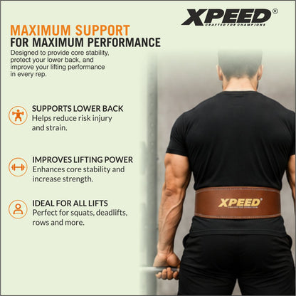 XPEED XP1004 All Leather Weight Lifting Belt 6 Inch Premium Veg-Tan for Core & Lower Back Support