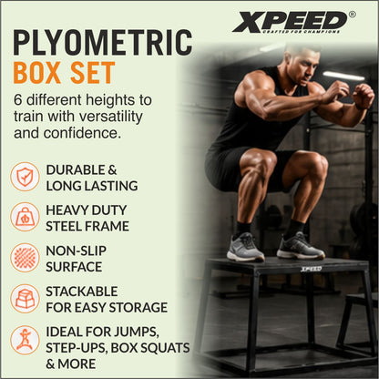 XPEED Metal Plyo Box Heavy Duty Iron Powder Coated Plyometric Jump Box for CrossFit & Explosive Training