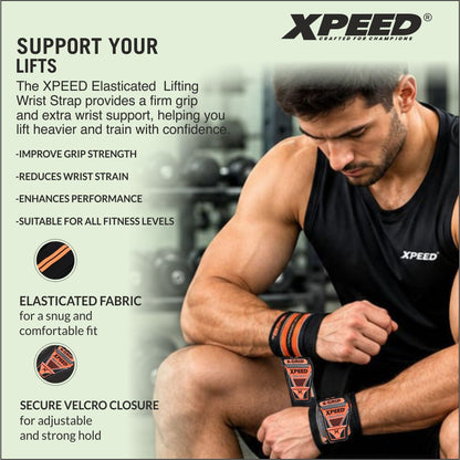 XPEED Elasticated Lifting Wrist Wrap XP1208 - Heavy Duty Woven Cotton Gym Support