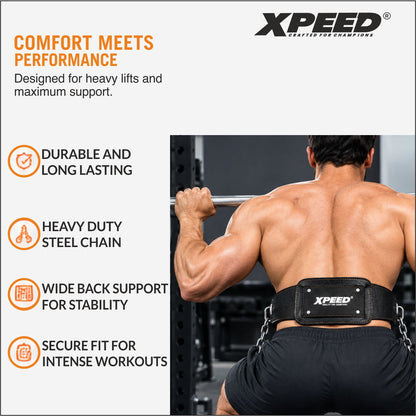 XPEED Dip Belt Split Leather Adjustable Chain for Weighted Dips Pull Ups & Strength Training