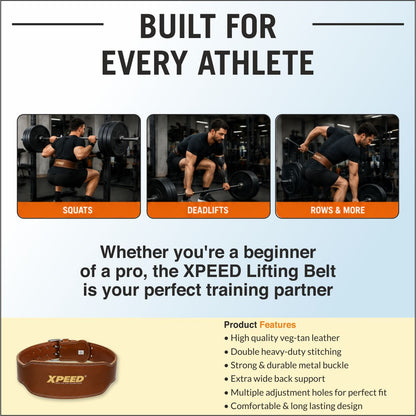 XPEED XP1004 All Leather Weight Lifting Belt 6 Inch Premium Veg-Tan for Core & Lower Back Support