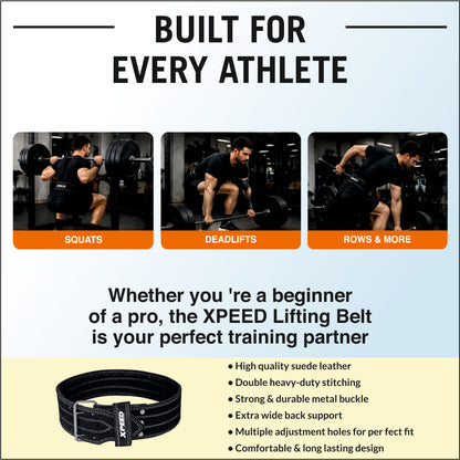 XPEED XP1001 All Leather Power Lifting Belt Suede Double Prong Zinc Buckle for Weightlifting & Strength Training