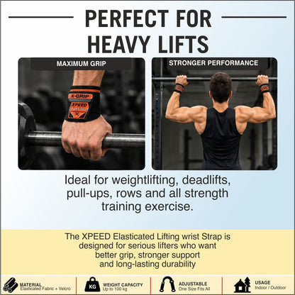 XPEED Elasticated Lifting Wrist Wrap XP1208 - Heavy Duty Woven Cotton Gym Support