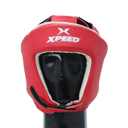 Xpeed XP104 training headguard with padded straps and protective face shield for martial arts or boxing training.