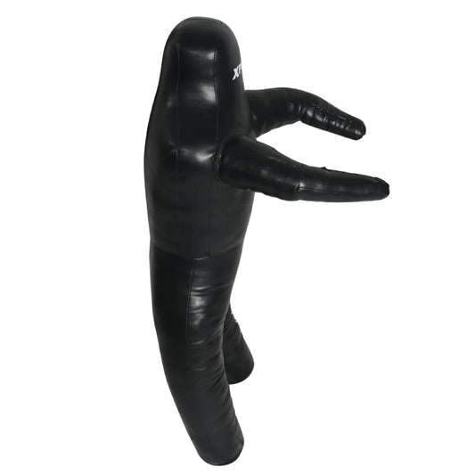 Xpeed XP 2428 grappling dummy in black and brown for martial arts training, showing a life-sized padded dummy for practice drills.