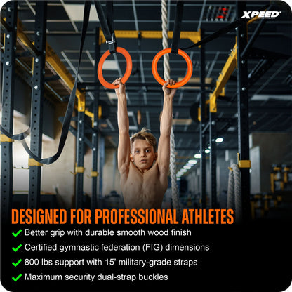 XPEED XP917 Gymnastic Ring - Wooden CrossFit Strength Training Rings