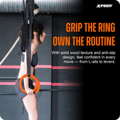 XPEED XP917 Gymnastic Ring - Wooden CrossFit Strength Training Rings