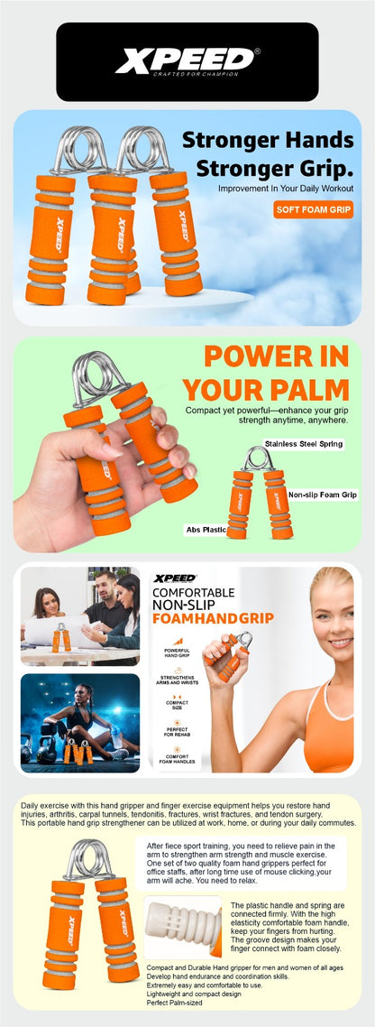 XPEED XP1229 Hand Grip Strengthener - Foam Padded | Forearm & Grip Training