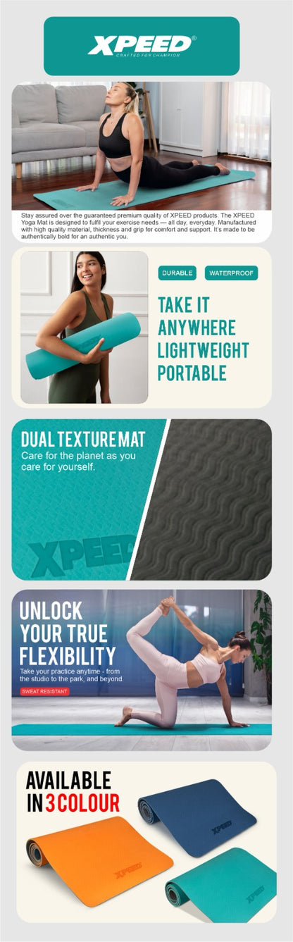 XPEED XP1304 TPE Yoga Mat - Eco-Friendly Dual-Color Non-Toxic Exercise Mat
