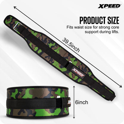 XPEED XP1006 All Nylon Weightlifting Belt 6 Inch Camo with Stainless Steel Slide Bar Buckle for Gym Training