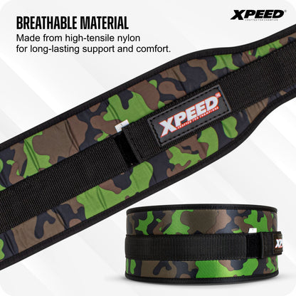 XPEED XP1006 All Nylon Weightlifting Belt 6 Inch Camo with Stainless Steel Slide Bar Buckle for Gym Training
