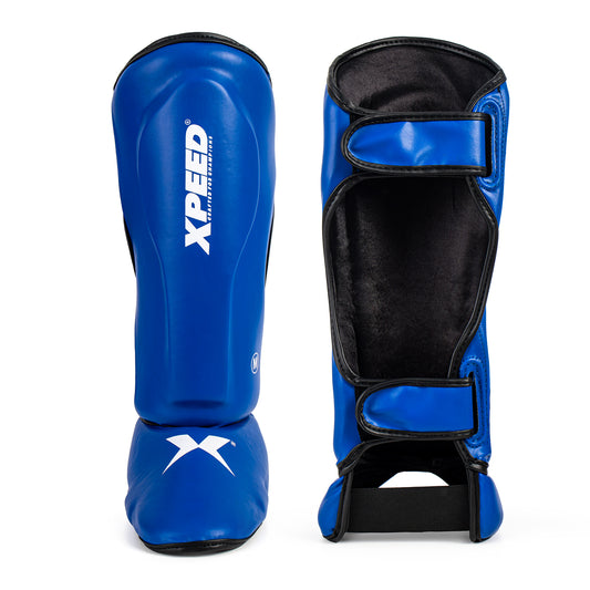 Xpeed XP1812 WAKO T-20 Professional Shin Guard with Foot Instep Protector – PU Leather Kickboxing & Muay Thai Shin Pads