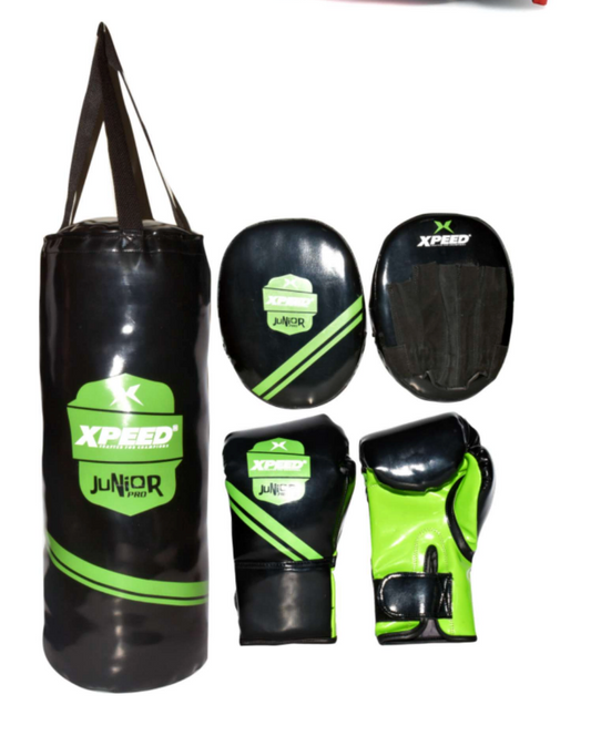 XPEED XP606 Junior boxing kit with a 24-inch punch bag set, including gloves and accessories for kids' boxing training.
