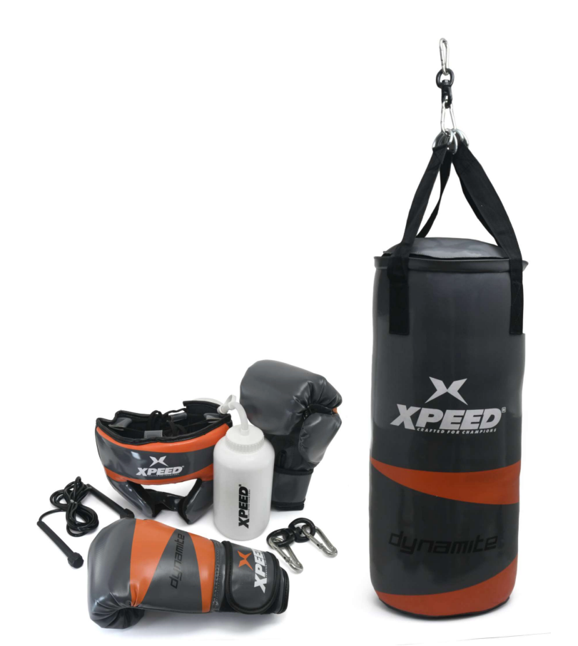 XPEED XP607 Ultimate Boxing Set including boxing gloves, punching mitts, and protective gear on a white background.
