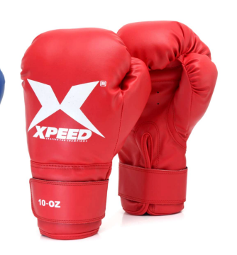 XPEED XP601 junior boxing gloves in black and red, padded for youth training and protection during boxing practice.