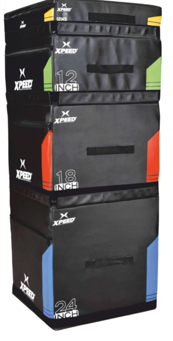 XPEED XP1235 soft plyo box for strength training, showing a sturdy, padded plyometric box used for explosive jump exercises.