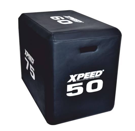 XPEED XP1238 wooden plyo box for strength training, showing a sturdy rectangular wooden fitness box used for box jumps and exercise.