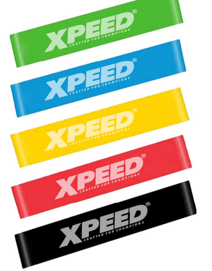 XPEED XP914 Mini Resistance Bands set with five levels of strength, compact fitness resistance equipment for strength training.