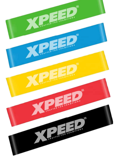 XPEED XP914 Mini Resistance Bands set with five levels of strength, compact fitness resistance equipment for strength training.