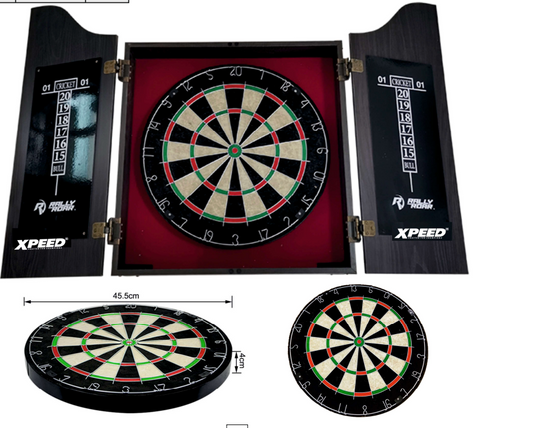 XPEED Wooden Dart Board Cabinet 18 Inch Sisal Board Dry Erase Scoreboard 6 Darts Included for Game Room
