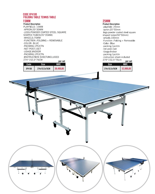 XPEED Folding Table Tennis Table Indoor Powder Coated Steel Legs Foldable Removable Net for Home & Club Play