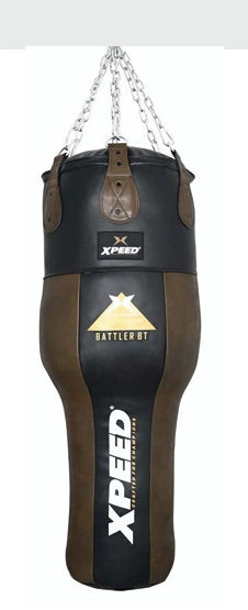 Xpeed XP214 upper cut punch bag made of leather and PU for boxing training, hanging with a sturdy chain and padded top.