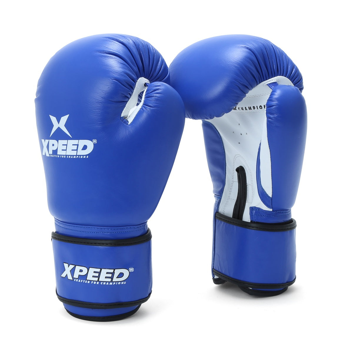 Blue Xpeed XP101 boxing gloves, BFI approved professional training and competition gloves, with padded design for combat sports.