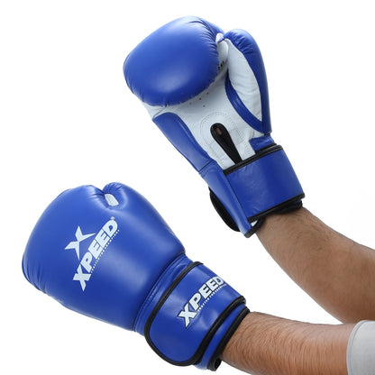 Blue Xpeed XP101 boxing gloves, BFI approved professional training and competition gloves, shown on a white background.