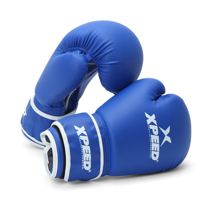 Blue Xpeed XP 102 contest boxing gloves made of PU leather, designed for training and competition.