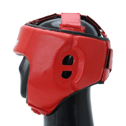 Red Xpeed XP103 contest headguard made of professional leather, BFI approved boxing head protector with padded design.