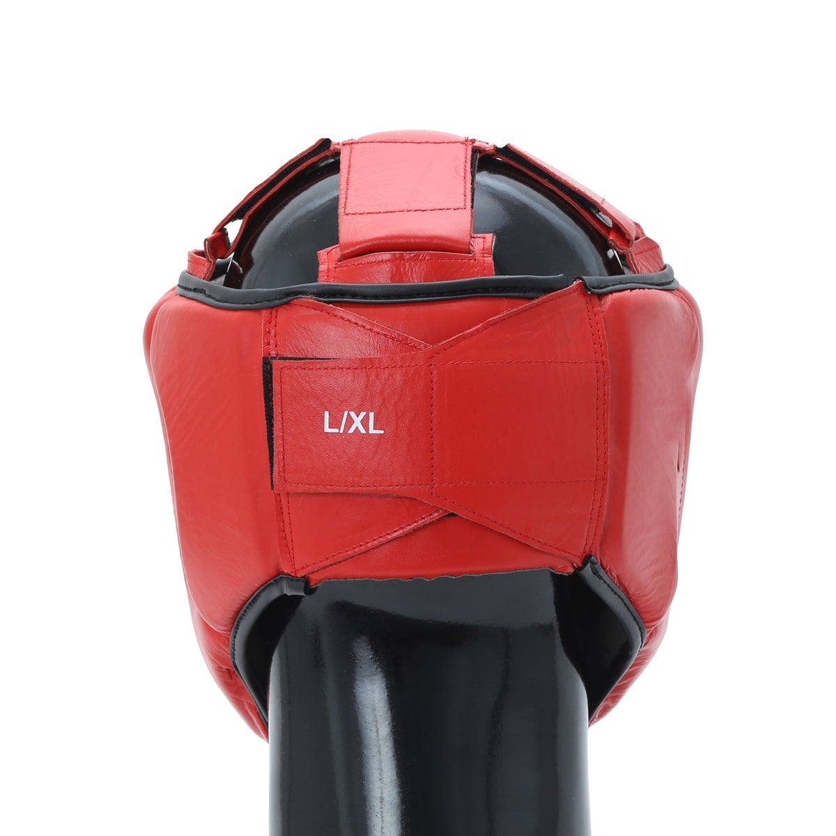 Red Xpeed XP103 BFI approved leather contest headguard with padded straps and protective design for boxing or martial arts.