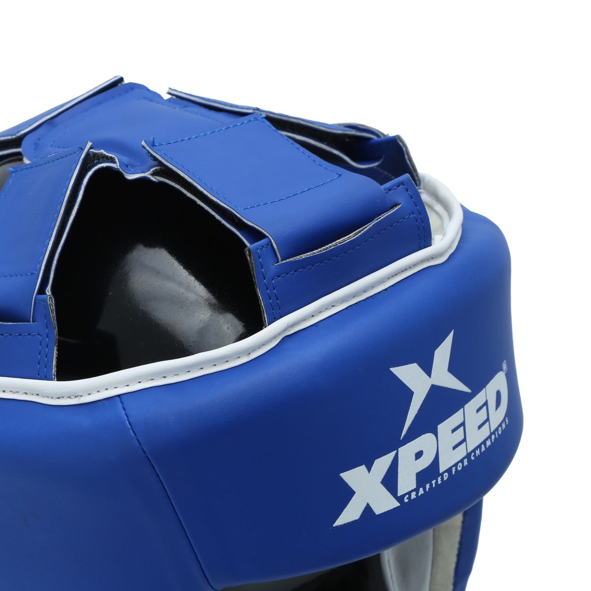 Blue Xpeed XP104 training headguard with durable PU material, designed for boxing sparring and fitness protection.