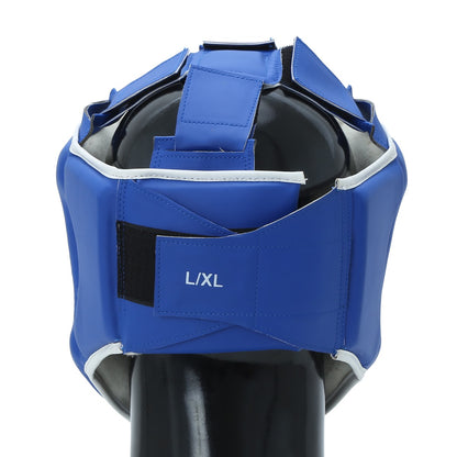 Blue Xpeed XP104 training headguard, durable PU boxing head protector for sparring and fitness, shown from front view.