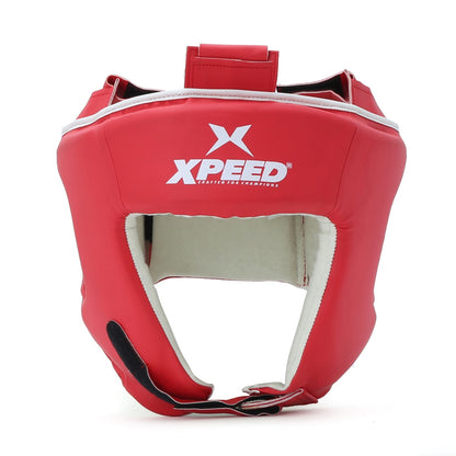 Red Xpeed XP104 training headguard made of durable PU, designed for boxing sparring and fitness protection.