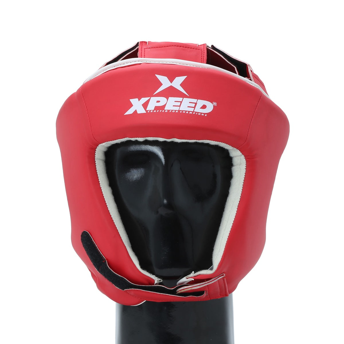 Red Xpeed XP104 boxing headguard with durable PU material, designed for sparring and fitness protection.