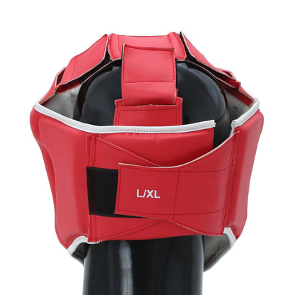 Red Xpeed XP104 boxing headguard with durable PU material, designed for sparring and fitness training, offers full head protection.