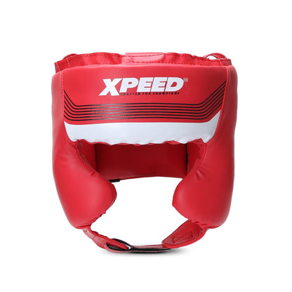 Red Xpeed XP105 Spar Headguard for boxing, featuring padded protection and adjustable straps for a secure fit.