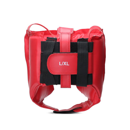 Red XPEED XP105 boxing headguard with padded design and adjustable straps, offering protection during training.