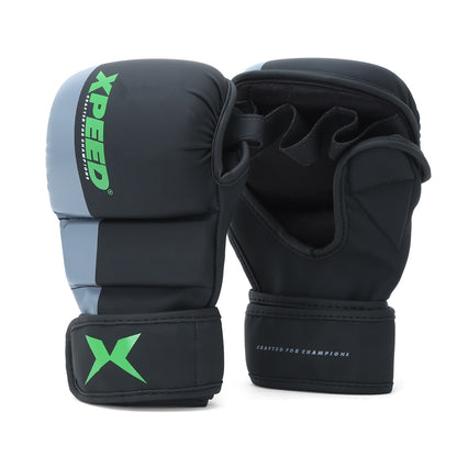 Green Xpeed XP1504 MMA gloves for striking and grappling, designed for premium training and combat sports.