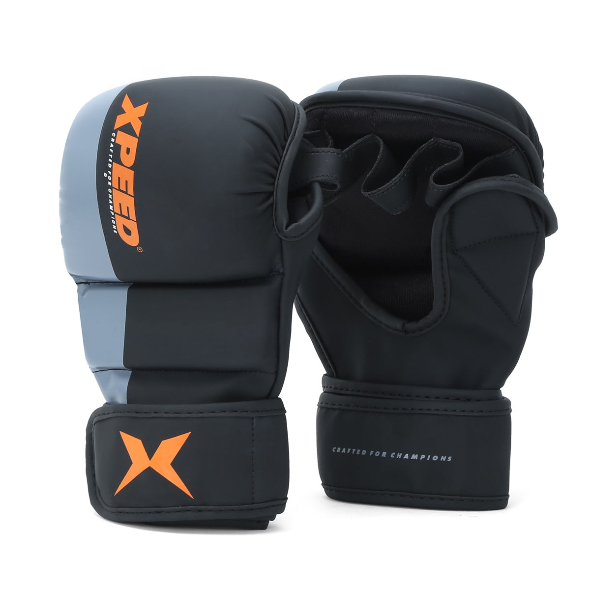 Orange Xpeed XP1504 MMA grappling gloves with padded palms and adjustable wrist straps for combat training.