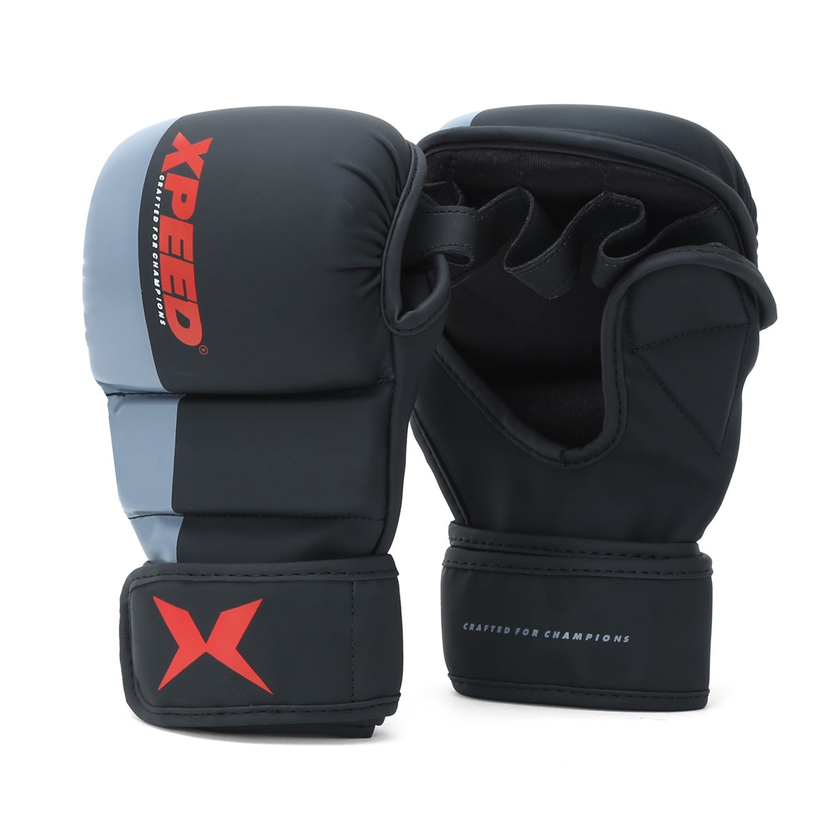 Red Xpeed XP1504 MMA gloves with padded wrist support and gripping palm for striking and grappling training.