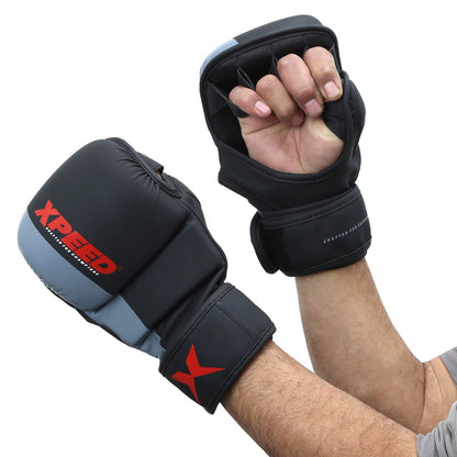Red Xpeed XP1504 MMA gloves with padded palms and adjustable wrist straps for striking training and combat sports.