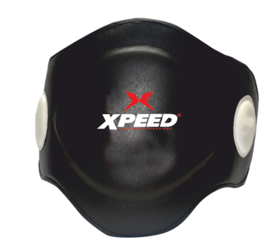 Black XPEED XP1704 belly protector made of PU, standard size, designed for abdominal protection during sports or training.