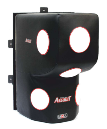 XPEED Mountain Wall XP1705 MMA punching pad mounted on wall, black and yellow training gear for martial arts practice.