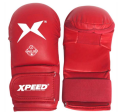 XPEED XP1801 PU Karate gloves with high-quality injection mould foam for training and competition, shown in black with padded design.