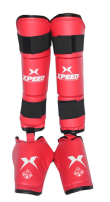 XPEED XP1804 PVC Karate Shin Pad showing black protective gear with adjustable straps for martial arts training.