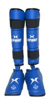 XPEED XP1804 PVC Karate shin pad showing black protective padding with adjustable straps for secure fit.